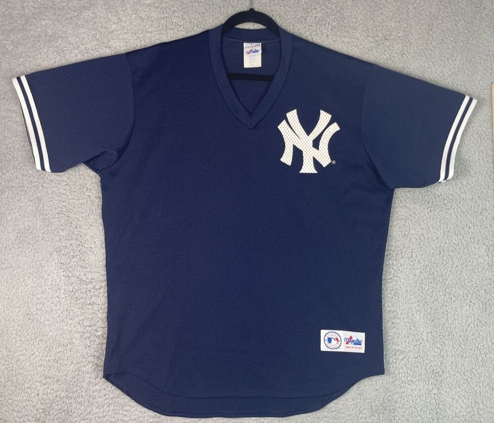 VTG Majestic Batting Jersey New York Yankees Mens XL 52 Blue Made in USA EUC